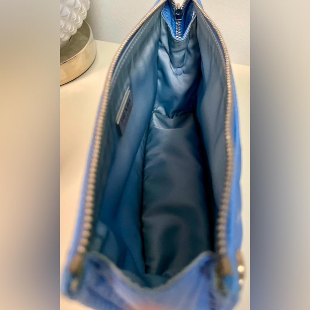 Prada - Tessuto Etiquette Nylon Accessories Pouch | Blue - Silver Studded - Picture 7 of 16